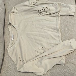 Distressed Long Sleeve Tee - Cream